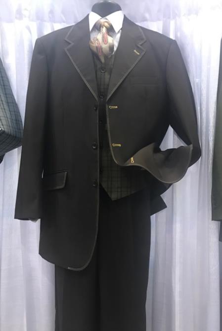 Milano Moda Men's Black High Fashion Vested Cheap Priced Business Milano Suits Clearance Sale - 38 Short Jacket+32 Waist Adjustable 28to34)(Height: 5’4”to5’7”)(Neck 15-16.5)S-M)