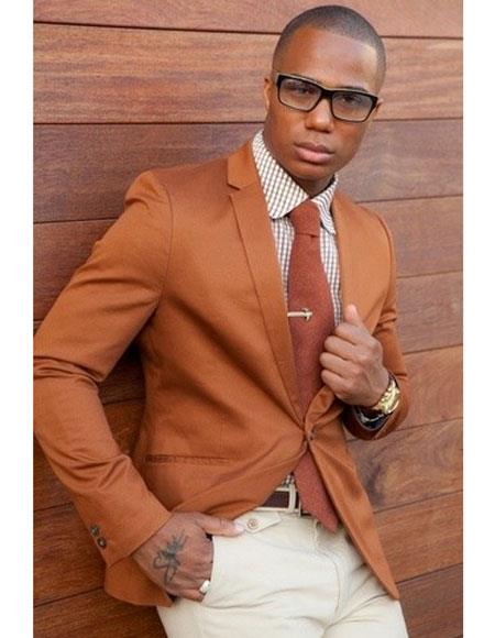 Cognac ~ Rust ~ Copper Color Burnt orange Men's 2 Buttons Blazer ~ Sport Coat Jacket-New Designer Collection - 36 Short
