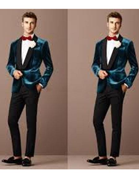 Green velvet suit Many Styles & Brands $99UP Alberto Narodni Dark Teal Blue Velvet Fabric Dinner Jacket (Greenish Blue) Fashion Tuxedo For Men