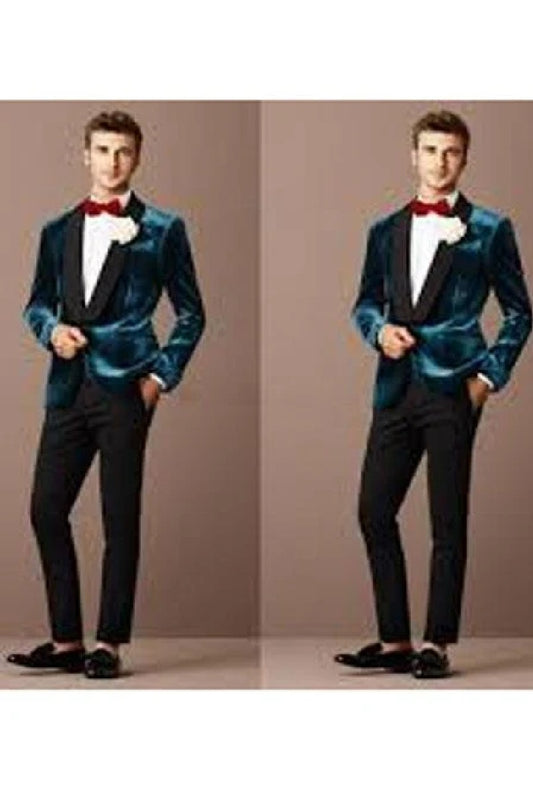 Green velvet suit Many Styles & Brands $99UP Alberto Narodni Dark Teal Blue Velvet Fabric Dinner Jacket (Greenish Blue) Fashion Tuxedo For Men
