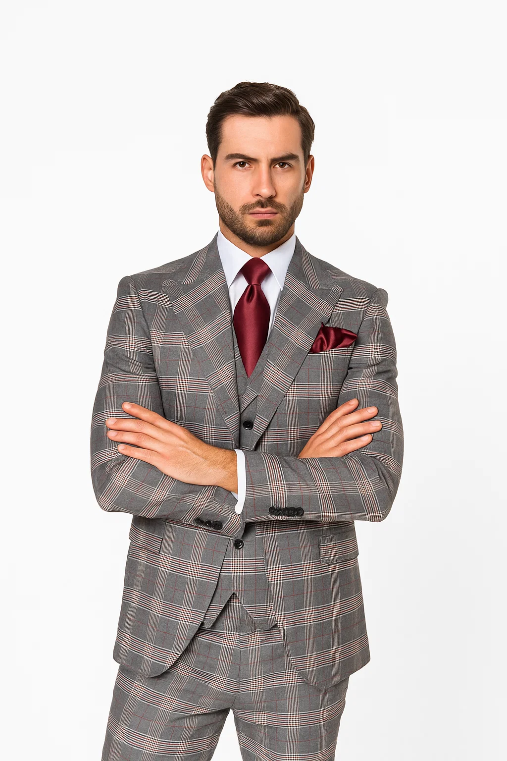 Suits With Baggy Pleated Pants - Wide Leg Pants 100% Wool - Classic Fit Single Breast Lapel Vest by Rossiman-New Designer Collection - 38 Regular