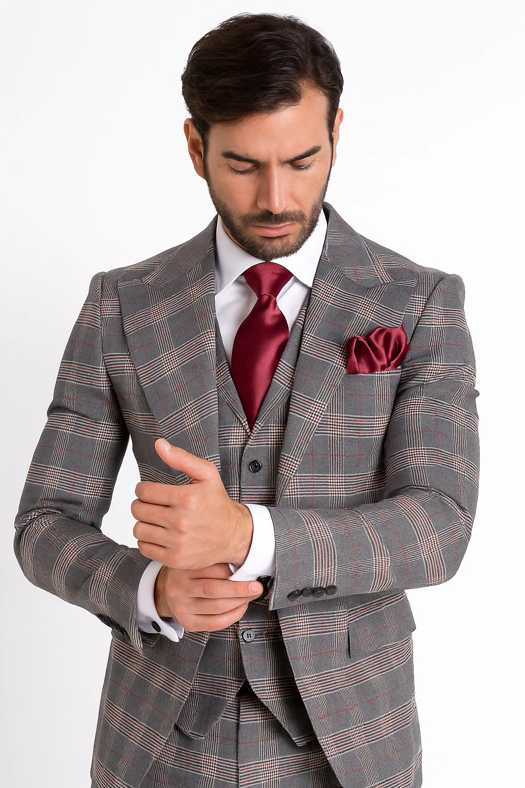 Suits With Baggy Pleated Pants - Wide Leg Pants 100% Wool - Classic Fit Single Breast Lapel Vest by Rossiman-New Designer Collection - 38 Regular