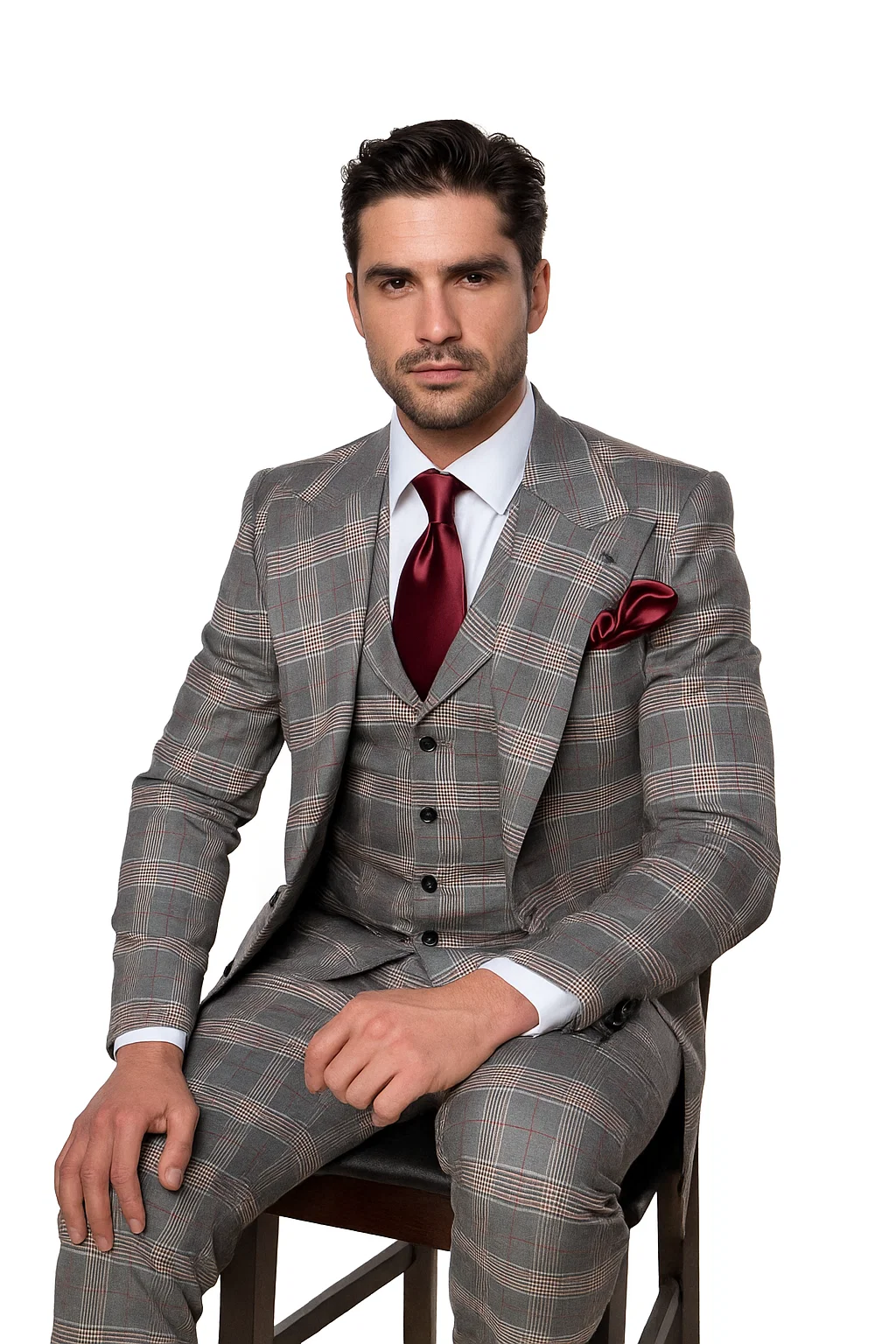 Suits With Baggy Pleated Pants - Wide Leg Pants 100% Wool - Classic Fit Single Breast Lapel Vest by Rossiman - 38 Regular