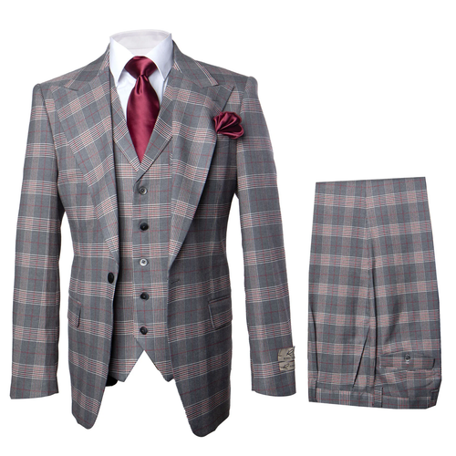 Suits With Baggy Pleated Pants - Wide Leg Pants 100% Wool - Classic Fit Single Breast Lapel Vest by Rossiman-New Designer Collection