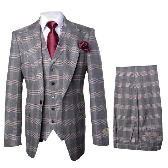 Suits With Baggy Pleated Pants - Wide Leg Pants 100% Wool - Classic Fit Single Breast Lapel Vest by Rossiman-New Designer Collection