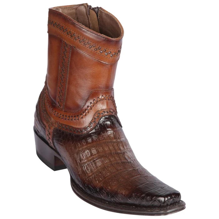 Los Altos Boots - Mens Dress Cowboy Boot - Low Priced Caiman Belly Mens European Square Toe Boots- in Brown - 6