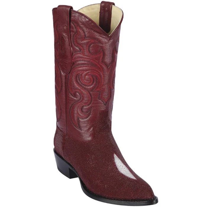 J Toe Cowboy Boots - J Toe Western Boots - Los Altos Boots - Mens Dress Cowboy Boot - Low Priced Single Stone Stingray Boots J-Toe- in Burgundy - 6