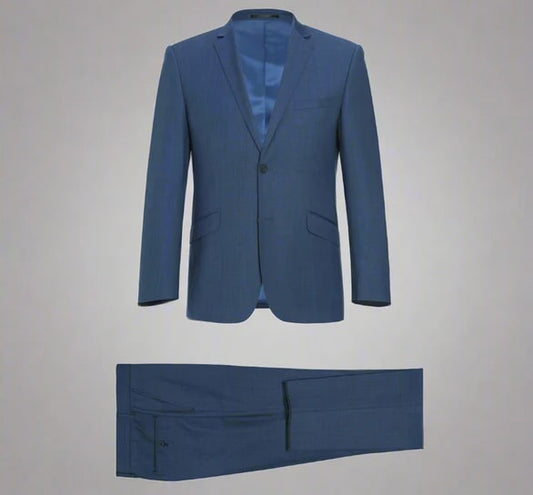 Renoir Clothing - Renoir Suit - Renoir Fashion - Single Breasted Wool Blend Slim Fit Blue Renoir Suit