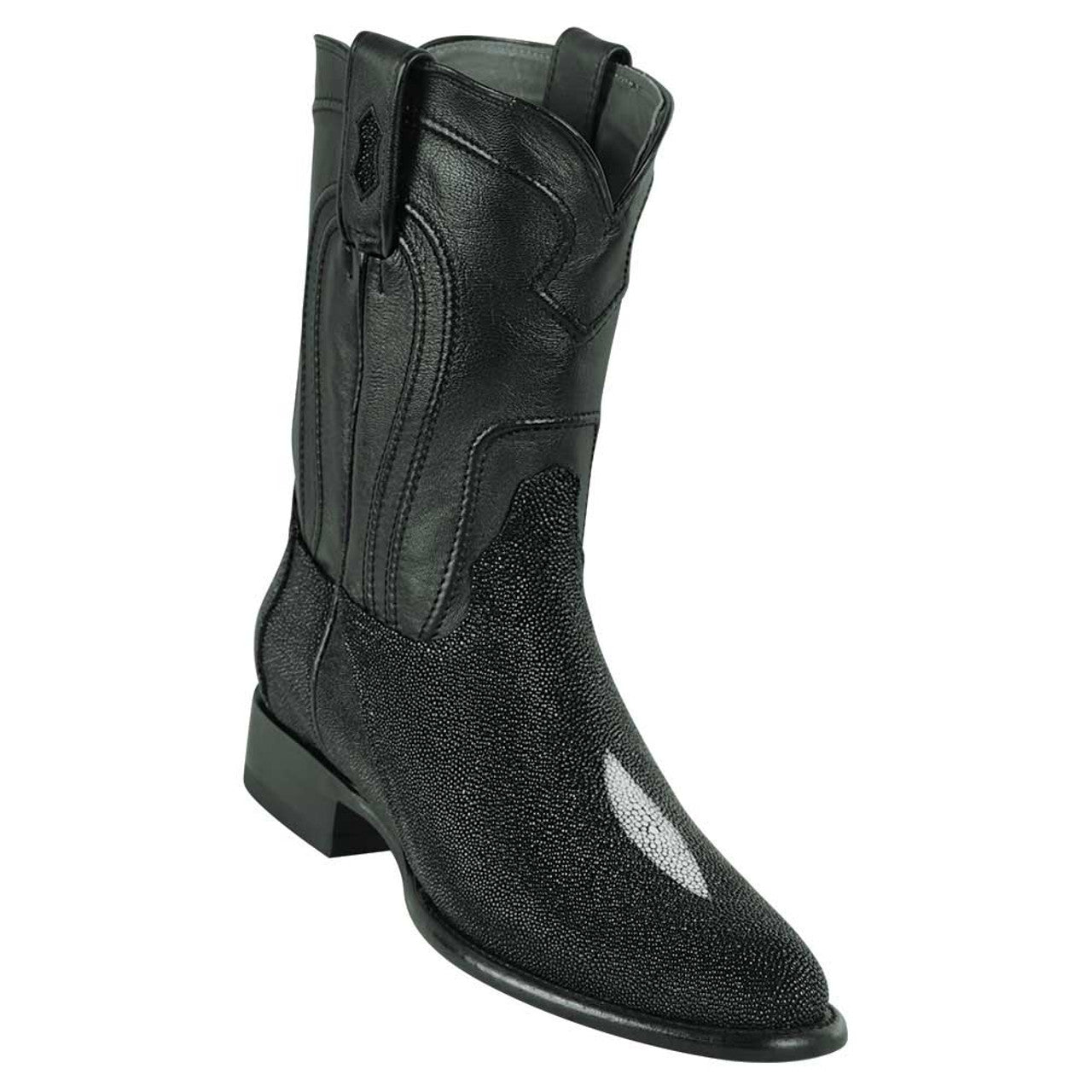 Los Altos Men’s Genuine Single Stone Sting Ray Black Roper Toe Boots - 6