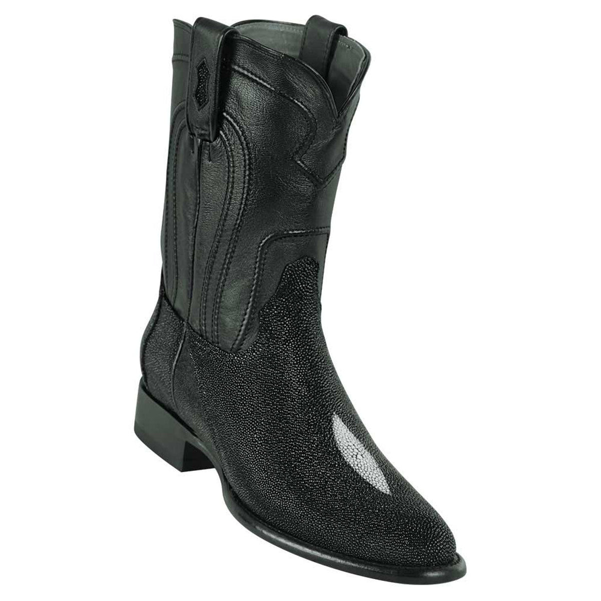 Los Altos Mens Genuine Single Stone Sting Ray Black Roper Toe Boots