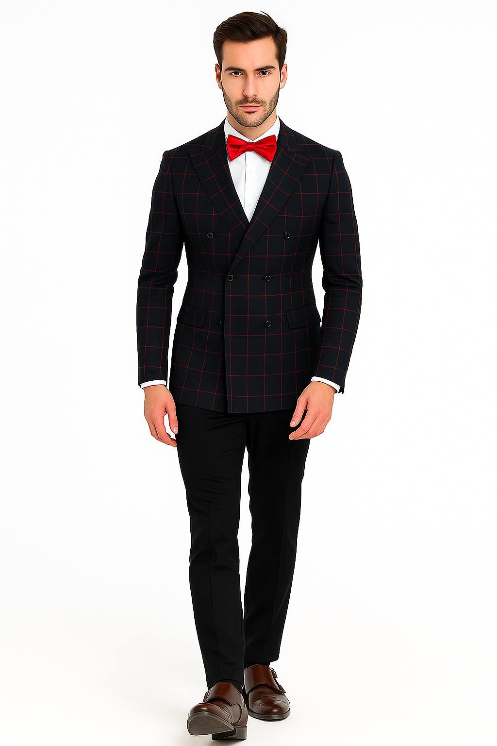 Double Breasted Suit in Black and Red Plaid Window Pane Suit - Gangster Suit 1920s Suit - 34 Short or Extra Small