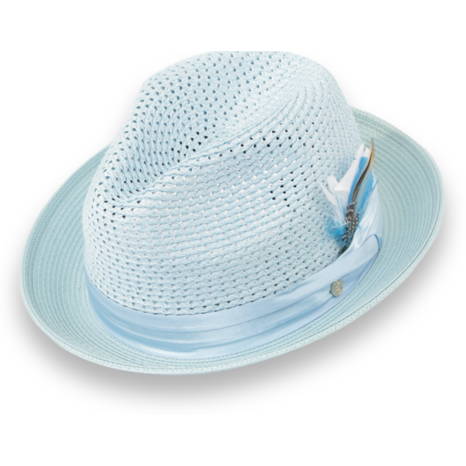Castor Crushable Straw Hat Fedora in Sky Blue - Small