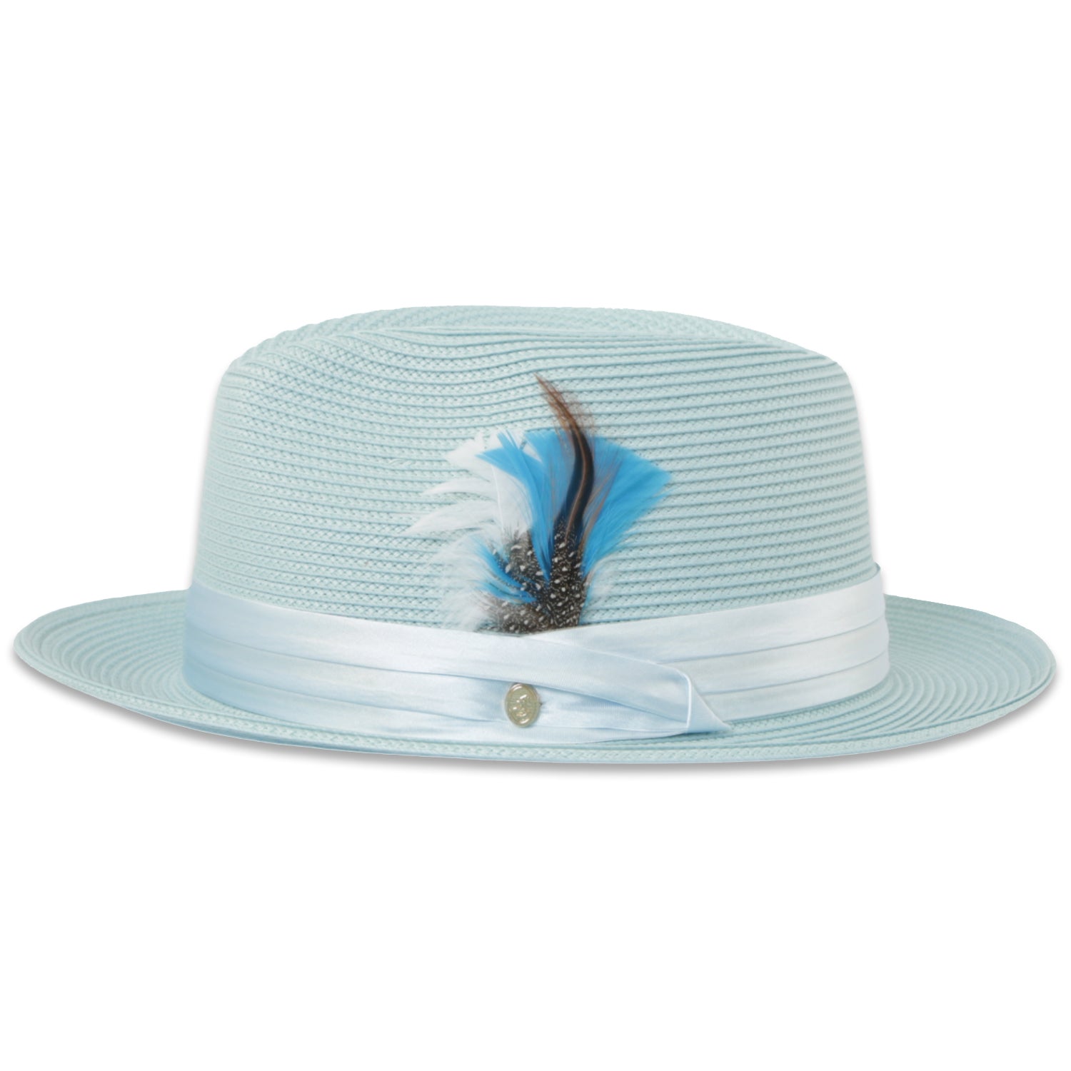 Tapa Crushable Straw Hat Fedora in Sky Blue - Small