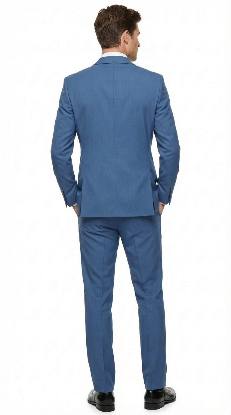 Men's Sky Blue Tuxedo Suit with Shawl Lapel, Formal Wedding and Prom Dinner Jacket Set - Steel Blue Color - 34 Short or Extra Small