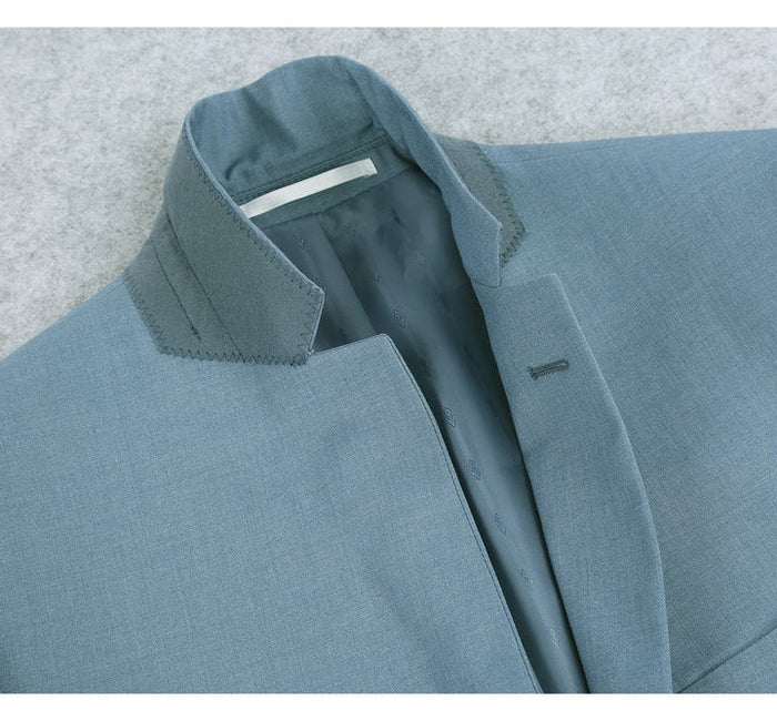 Cheap Priced Suit - Mens Basic Two Button Slim Fit  Sky Blue Suit With Optional Vest
