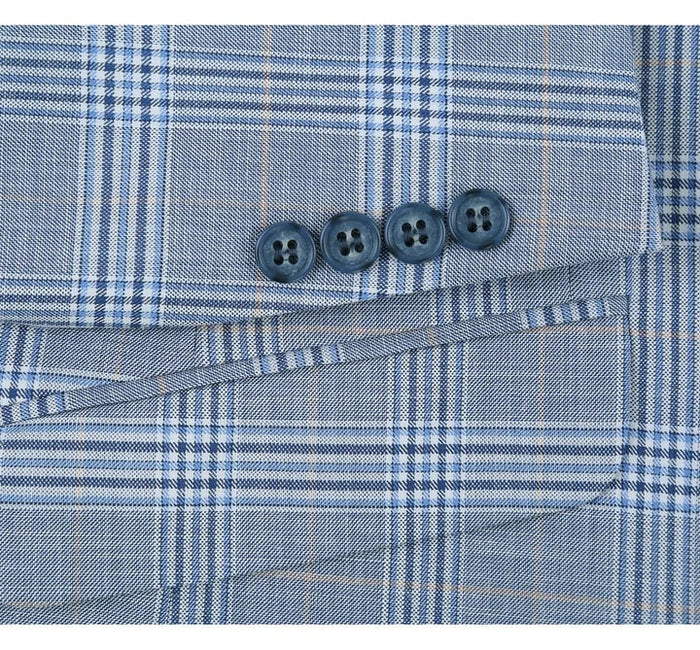 Cheap Priced Suit - Mens Two Button Slim Fit Two Piece Suit In Sky Blue Windowpane Plaid