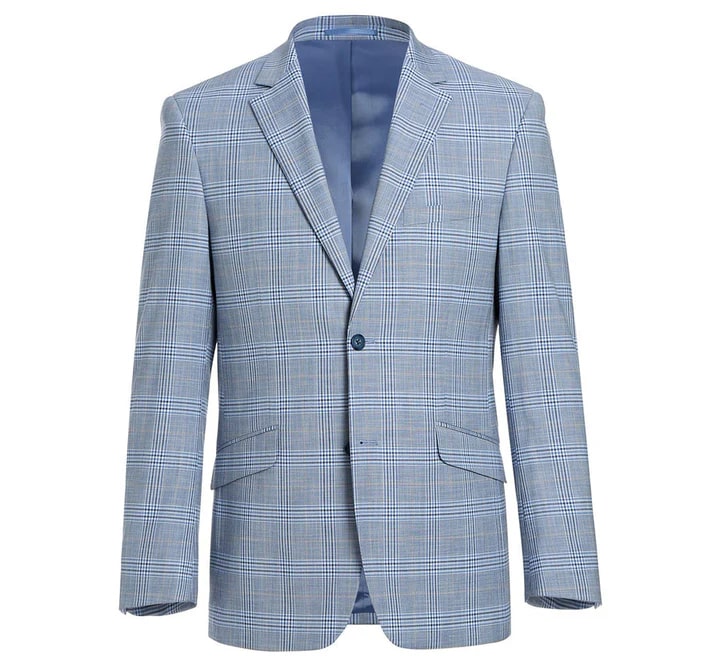 Cheap Priced Suit - Mens Two Button Slim Fit Two Piece Suit In Sky Blue Windowpane Plaid - 38 Short Jacket+32 Waist Adjustable 28to34)(Height: 5 4 to5 7 )(Neck  15-16.5)S-M)