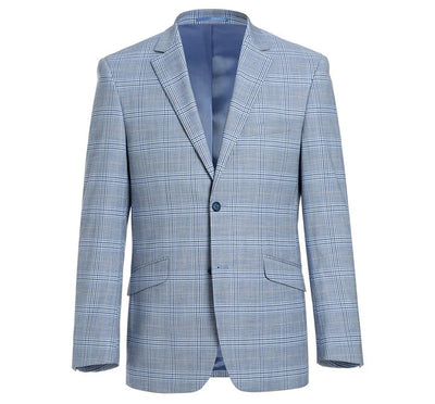 Cheap Priced Suit - Mens Two Button Slim Fit Two Piece Suit In Sky Blue Windowpane Plaid