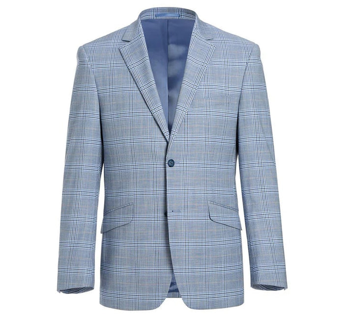 Cheap Priced Suit - Mens Two Button Slim Fit Two Piece Suit In Sky Blue Windowpane Plaid
