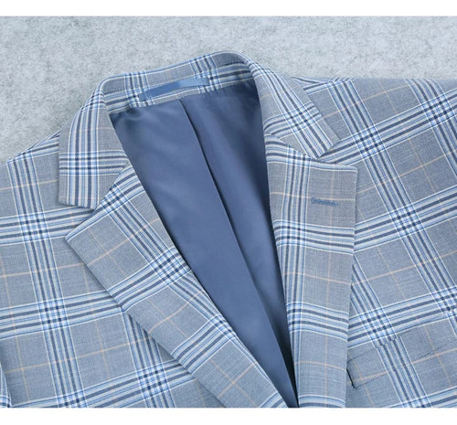 Cheap Priced Suit - Mens Two Button Slim Fit Two Piece Suit In Sky Blue Windowpane Plaid