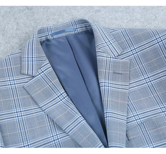 Cheap Priced Suit - Mens Two Button Slim Fit Two Piece Suit In Sky Blue Windowpane Plaid