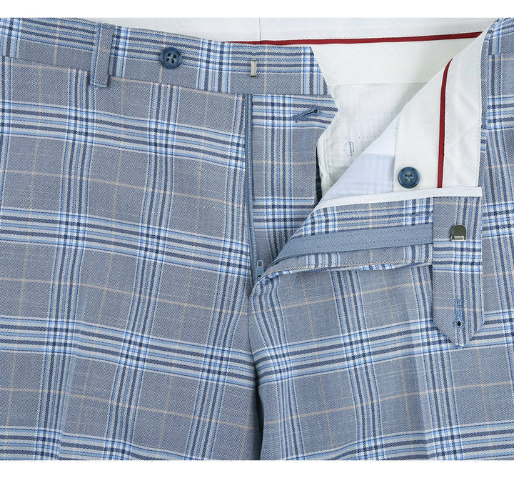Cheap Priced Suit - Mens Two Button Slim Fit Two Piece Suit In Sky Blue Windowpane Plaid - 38 Short Jacket+32 Waist Adjustable 28to34)(Height: 5 4 to5 7 )(Neck  15-16.5)S-M)