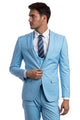 Cheap priced Suit  - Men's One Button Peak Lapel Skinny Wedding & Prom 2025 Sky Blue Suit With Lowcut Vest