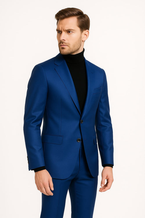 Men's Royal Blue Shiny Satin Suit â€“ 2-Piece Slim Fit Tuxedo with Peak Lapel