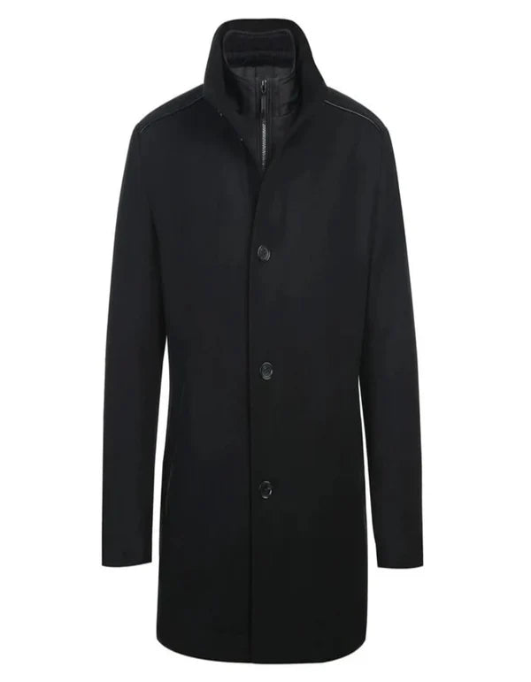 English Laundry Black Slim Fit Wool Blend Short Coat with Detachable Full Zipper