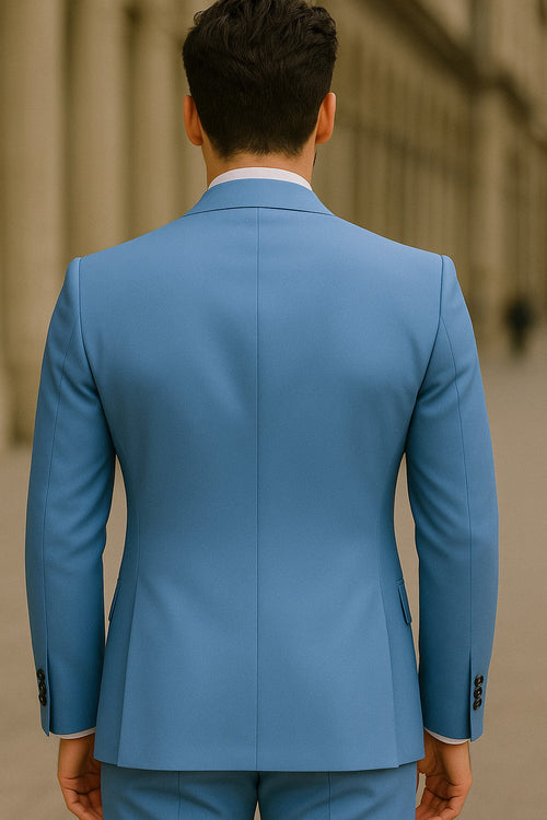 Slim Fitted Cut Mens Double Breasted Suit - Fabric - Flat Front Pants