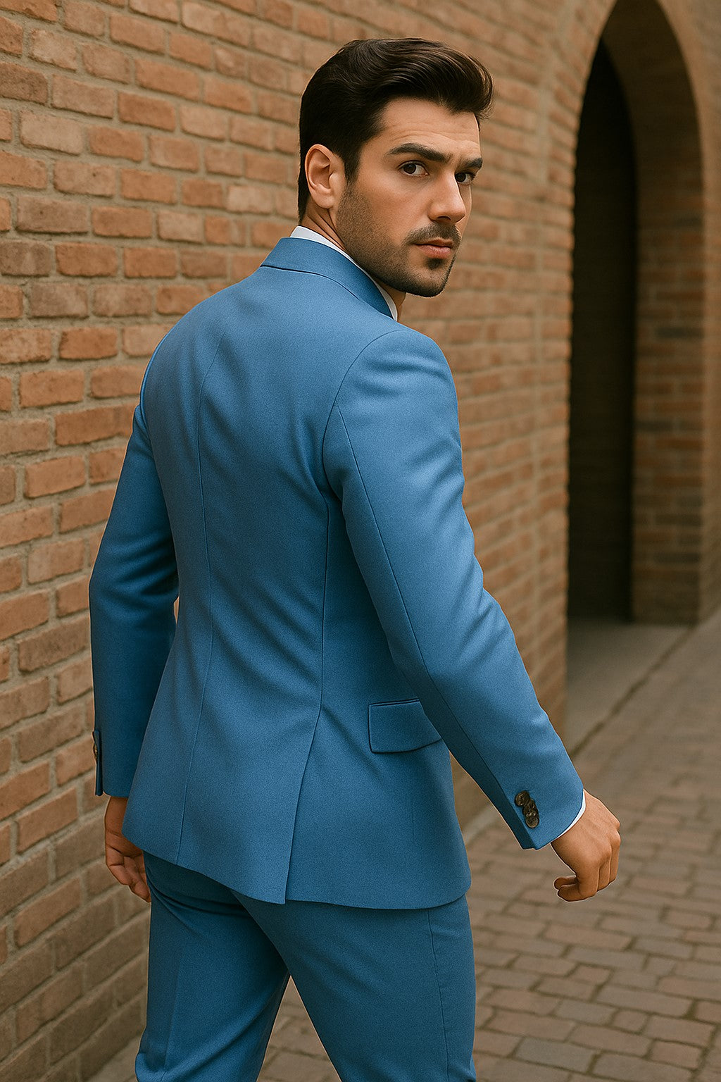 Slim Fitted Cut Mens Double Breasted Suit - Fabric - Flat Front Pants