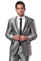 Cheap Priced Suit - Men's Two Button Slim Fit Wedding & Prom 2025 Tuxedo Suit In Shiny Silver Sharkskin With Black Piping