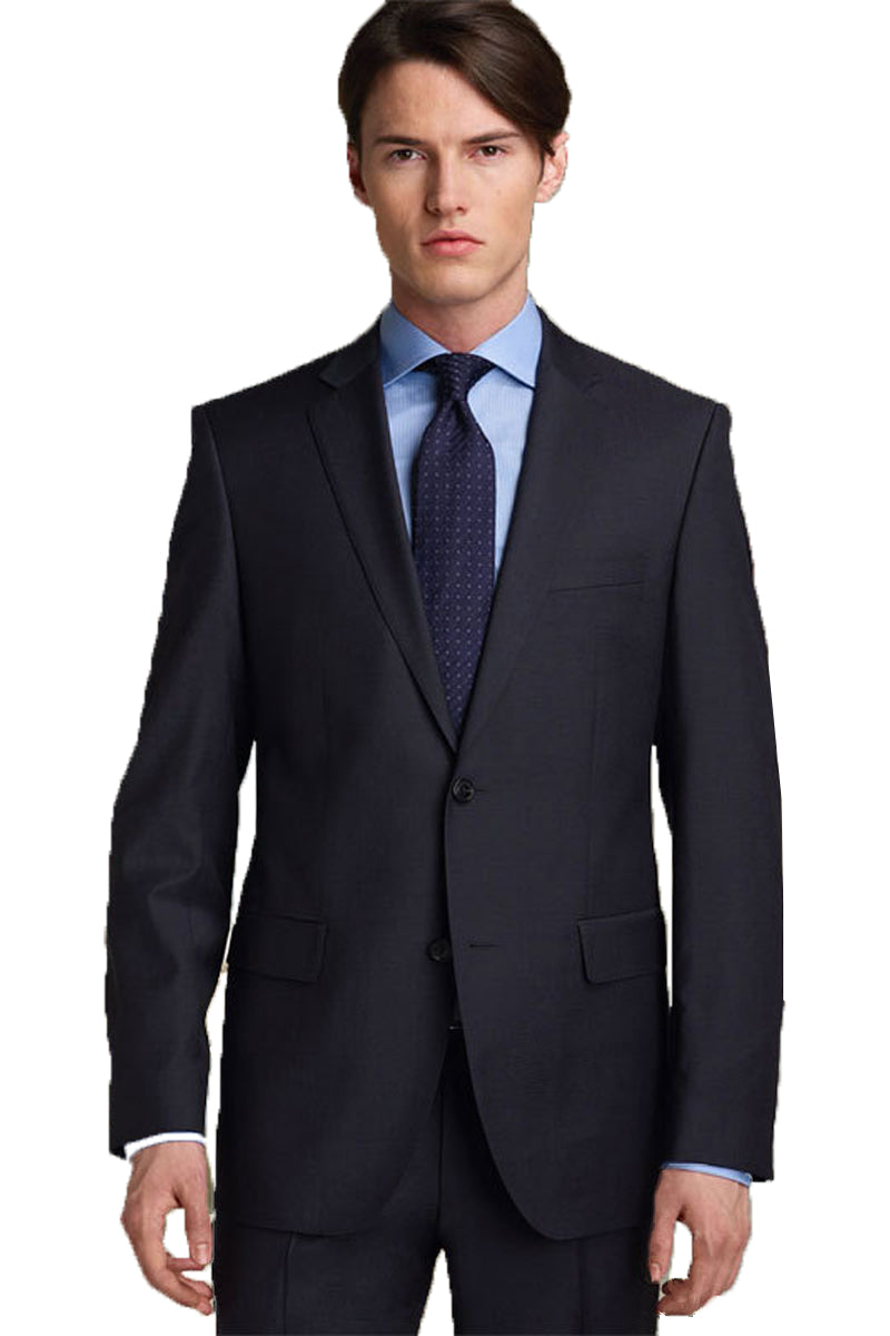 "Black Modern Fit Men's Suit - 100% Wool, 2 Button Design"