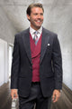 Men's Designer Wool Vested Suit in Black Glenplaid