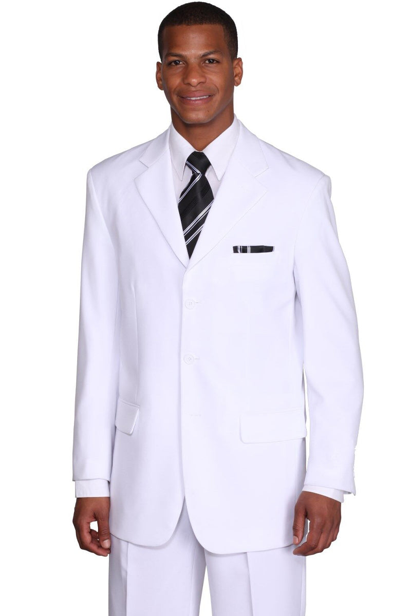 "Classic Fit Men's White Poplin Suit - 3 Button Style"