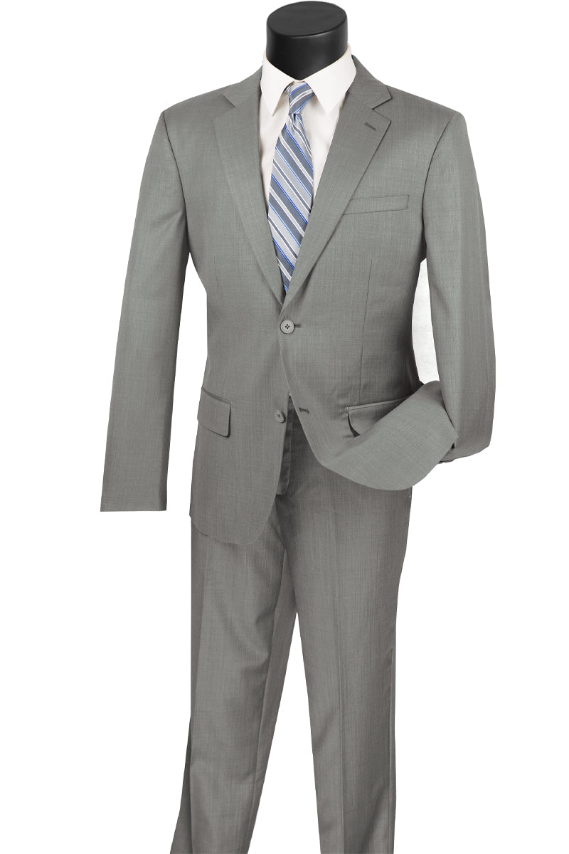 Mens 2 Button Modern Fit Textured Wool Suit in Grey - 36 Short