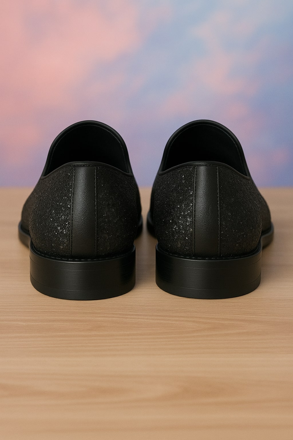 Men's Black Glitter Loafers with Spike Studded Toe – Designer Slip-On Dress Shoes for Parties and Events - US 9.5 Standard/D/ Medium / Eu:42