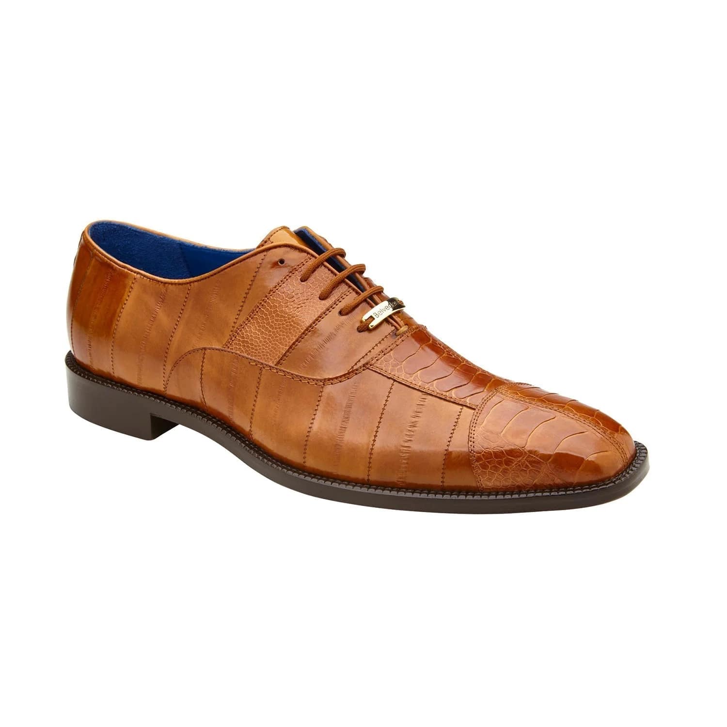 Belvedere Mare Shoes Men's Camel Genuine Ostrich & Eel Split-toe Oxfords - 6