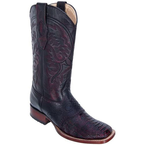 Men's Los Altos Boots Black Cherry Ostrich Leg Wide Square Toe Dress Cowboy Boot Cheap Priced For Sale Online W/ Saddle Vamp - Botas De Avestruz - 6EE
