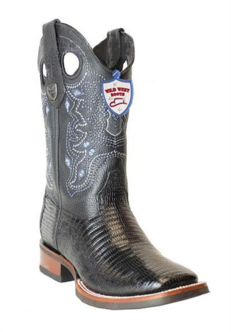 Men's Genuine Teju Lizard Black Wild West Square Toe Leather Handcrafted Dress Cowboy Boot Cheap Priced For Sale Online - 6EE