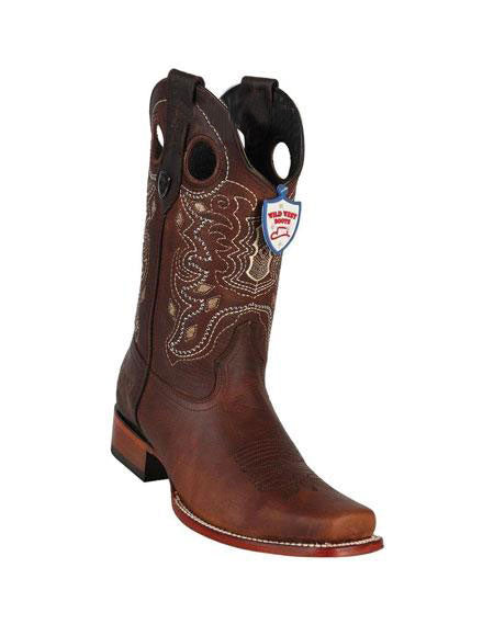 Men's Dark Brown Handmade Wild West Genuine Rage Cowboy Leather Square Toe Dress Cowboy Boot Cheap Priced For Sale Online - US 8.0 Standard/D/ Medium / Eu:41-42