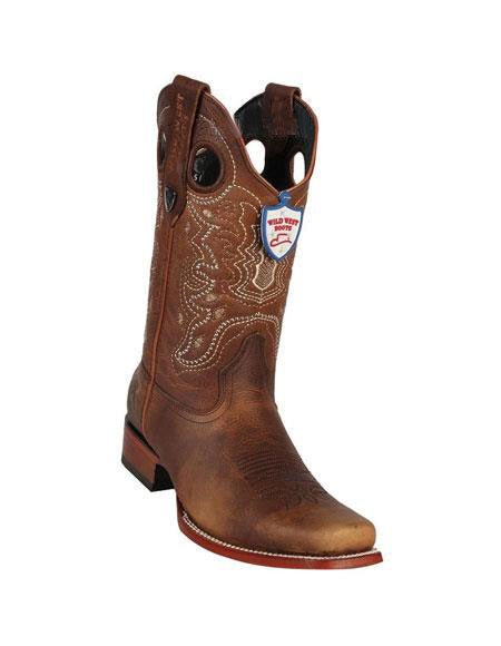 Men's Wild West Genuine Rage Cowboy Leather Square Toe Brown Dress Cowboy Boot Cheap Priced For Sale Online Handmade - US 8.0 Standard/D/ Medium / Eu:41-42