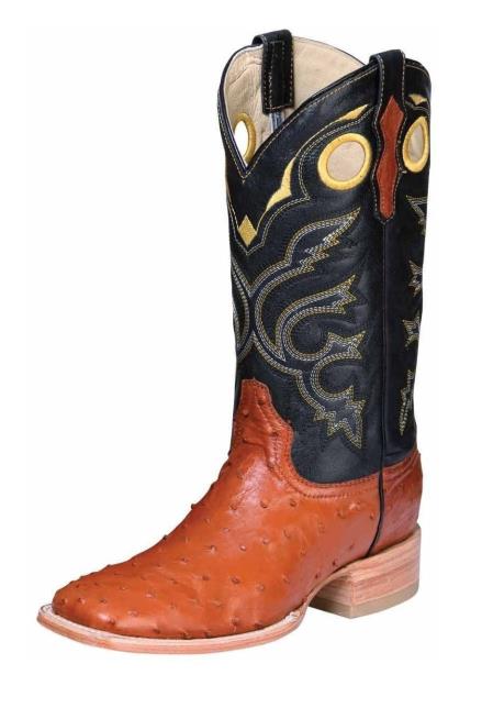 Men's Leather El General Full Quill Ostrich Skin Cognac Square Toe Handmade Dress Cowboy Boot Cheap Priced For Sale Online - Botas De Avestruz - 6EE