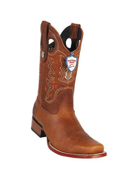 Men's Wild West Cognac Genuine Rage Cowboy Leather Square Toe Dress Cowboy Boot Cheap Priced For Sale Online Handmade - US 8.0 Standard/D/ Medium / Eu:41-42