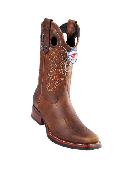 Men's Handmade Wild West Genuine Rage Cowboy Leather Square Toe Walnut Dress Cowboy Boot Cheap Priced For Sale Online - US 8.0 Standard/D/ Medium / Eu:41-42