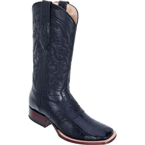 Men's Los Altos Boots Wide Square Toe Genuine Ostrich Leg Dress Cowboy Boot Cheap Priced For Sale Online W/ Saddle Vamp Black - Botas De Avestruz - 6EE