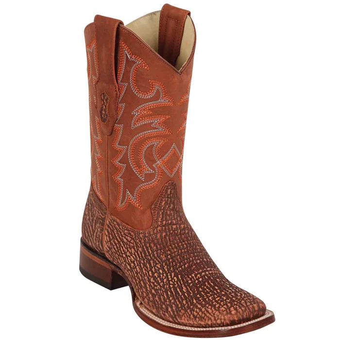 Los Altos Boots - Mens Dress Cowboy Boot - Low Priced Square Toe Shark Skin Cowboy Boots- in Cognac - 6