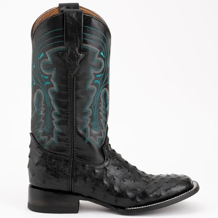 Ferinni Boot - Mens Dress Cowboy Boot  - Ferrini Men's Colt Full Quill Ostrich Square Toe Boots Handcrafted - Black - 8D