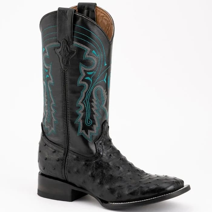 Ferinni Boot - Mens Dress Cowboy Boot  - Ferrini Men's Colt Full Quill Ostrich Square Toe Boots Handcrafted - Black - 8D