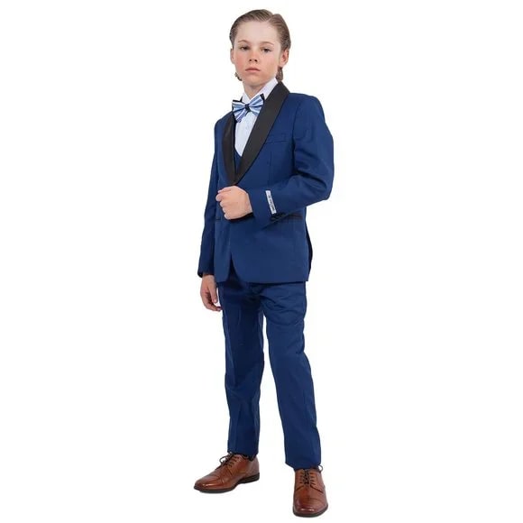 New Stacy Adams Boys Indigo Tuxedo Set, 5-Piece Black Shawl Collar